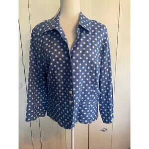 Talbots Size 16 Women's Shirt Jacket 100% Linen Blue & White Dot NWT‎